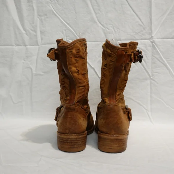 NYLO Distressed Tan Suede Mid-calf Moto Boot - made in Italy, size 38